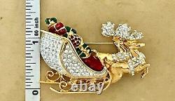 Authentic Swarovski Santa's Reindeer And Sleigh Brooch New Estate Piece