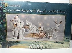 BEAUTIFUL TRADITIONS White Porcelain Santa with Sleigh and Reindeer Christmas