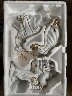 BEAUTIFUL TRADITIONS White Porcelain Santa with Sleigh and Reindeer Christmas