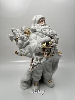 BEAUTIFUL TRADITIONS White Porcelain Santa with Sleigh and Reindeer Christmas