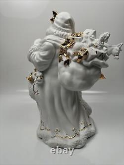 BEAUTIFUL TRADITIONS White Porcelain Santa with Sleigh and Reindeer Christmas