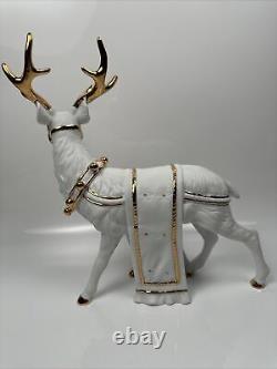 BEAUTIFUL TRADITIONS White Porcelain Santa with Sleigh and Reindeer Christmas