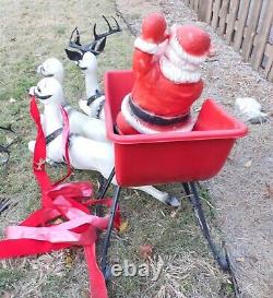 BECO Santa, Sled & 3 Reindeer Dancer Prancer Vintage 60's Christmas Blow Mold