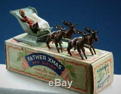 BENBROS 1950s BOXED DIECAST RARE SANTA / FATHER CHRISTMAS REINDEER SLEIGH & SACK