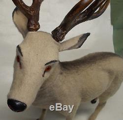 BIG antique REINDEER CANDY CONTAINER removable antlers german 1910's sleigh