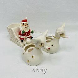 BROKEN EAR Holt Howard 1960 Santa w Sleigh 2 Starry Eyed Reindeer Candle Holder