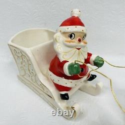 BROKEN EAR Holt Howard 1960 Santa w Sleigh 2 Starry Eyed Reindeer Candle Holder