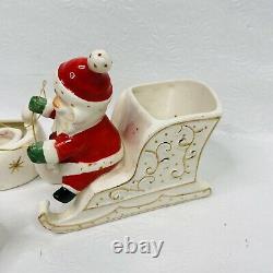 BROKEN EAR Holt Howard 1960 Santa w Sleigh 2 Starry Eyed Reindeer Candle Holder