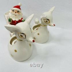 BROKEN EAR Holt Howard 1960 Santa w Sleigh 2 Starry Eyed Reindeer Candle Holder