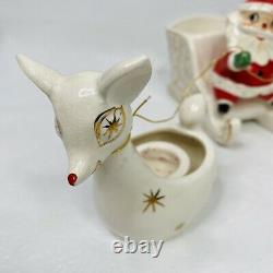 BROKEN EAR Holt Howard 1960 Santa w Sleigh 2 Starry Eyed Reindeer Candle Holder