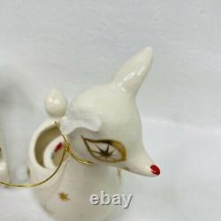 BROKEN EAR Holt Howard 1960 Santa w Sleigh 2 Starry Eyed Reindeer Candle Holder