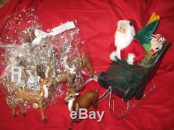 BYERS CHOICE SANTA in SLEIGH TOYS GIFTS with 8 REINDEER