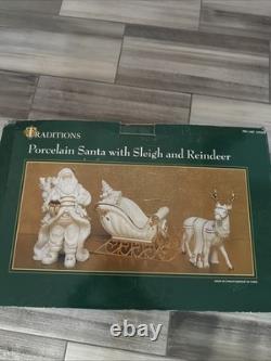 Beautiful Vintage Traditions Porcelain Santa with Sleigh and Reindeer Christmas