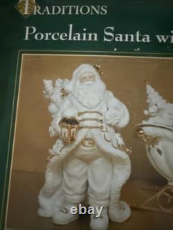 Beautiful Vintage Traditions Porcelain Santa with Sleigh and Reindeer Christmas