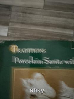 Beautiful Vintage Traditions Porcelain Santa with Sleigh and Reindeer Christmas