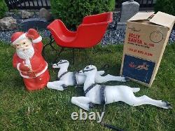 Beco Original Christmas Blow Mold 1960s JOLLY SANTA Sleigh and reindeer lot