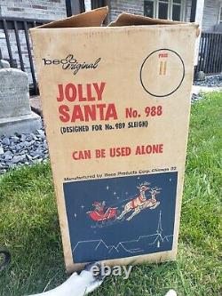 Beco Original Christmas Blow Mold 1960s JOLLY SANTA Sleigh and reindeer lot