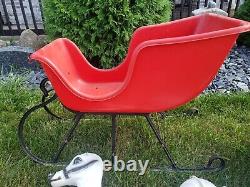 Beco Original Christmas Blow Mold 1960s JOLLY SANTA Sleigh and reindeer lot