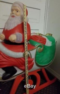 Big Blow Mold Santa Claus Sleigh & Reindeer Set Christmas Yard Decoration