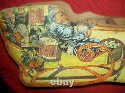 Bliss/Reed paper litho wood-on-wheels SANTA Sleigh withdolls toys reindeer replica