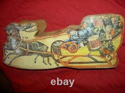 Bliss/Reed paper litho wood-on-wheels SANTA Sleigh withdolls toys reindeer replica