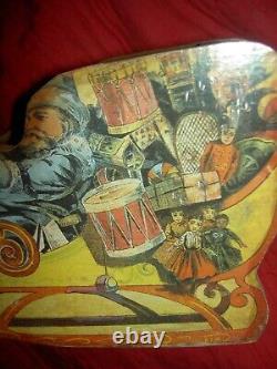 Bliss/Reed paper litho wood-on-wheels SANTA Sleigh withdolls toys reindeer replica