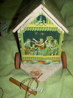 Bliss/Reed paper litho wood-on-wheels SANTA Sleigh withdolls toys reindeer replica