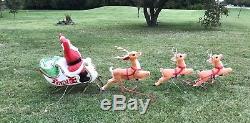 Blow Mold Christmas Sleigh Santa Claus & 3 Reindeer Lighted Outdoor Yard Decor