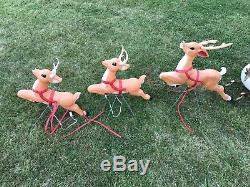 Blow Mold Christmas Sleigh Santa Claus & 3 Reindeer Lighted Outdoor Yard Decor