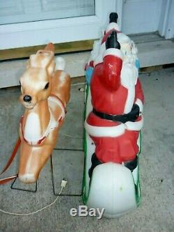 Blow Mold Reindeer Empire Santa Sleigh & Reindeer Christmas Plastic 22