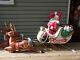 Blow Mold Santa Claus Noel Sleigh And 2 Reindeer