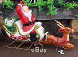 Blow Mold Santa Claus in NOEL Sleigh with 1 Reindeer Christmas Yard Decoration