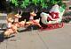 Blow Mold Santa Claus In Sleigh And 3 Reindeer