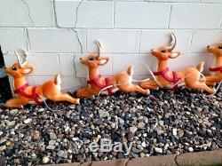 Blow Mold Santa Noel Sleigh and 9 Flying Reindeer