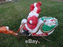 Blow Mold Santa, Sleigh and 3 Reindeer Outdoor Christmas Display Large