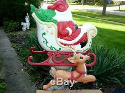 Blow Mold Set Santa Sleigh & Reindeer Grand Venture Lighted Vintage Decor