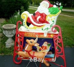 Blow Mold Set Santa Sleigh Reindeer Grand Venture Lighted Vintage Decor With Box