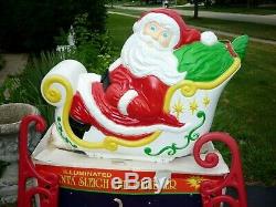 Blow Mold Set Santa Sleigh Reindeer Grand Venture Lighted Vintage Decor With Box