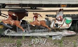 Blow Molds Empire Waving Santa In His Sleigh Noel 2 Reindeer Untested Vtg