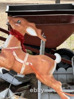 Blow Molds Empire Waving Santa In His Sleigh Noel 2 Reindeer Untested Vtg