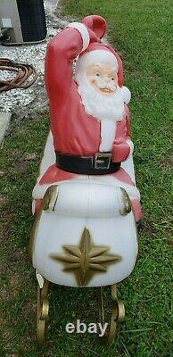 Blow mold Santa on sleigh with 4 reindeer read description and see pictures