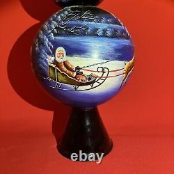 Blown 27 Glass Painted Tree Topper Finial Santa Claus Sleigh Reindeer Ornament