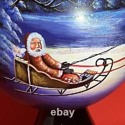 Blown 27 Glass Painted Tree Topper Finial Santa Claus Sleigh Reindeer Ornament