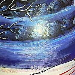 Blown 27 Glass Painted Tree Topper Finial Santa Claus Sleigh Reindeer Ornament
