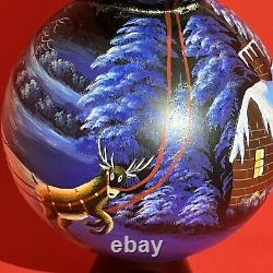 Blown 27 Glass Painted Tree Topper Finial Santa Claus Sleigh Reindeer Ornament