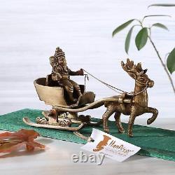 Brass Ganesha's Sleigh Riding Reindeer Santa As Ganesha Showpiece For Home Décor