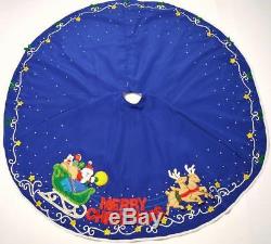 Bucilla Felt 56 Blue Merry Christmas Tree Skirt Santa Reindeer Sleighfinished