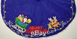 Bucilla Felt 56 Blue Merry Christmas Tree Skirt Santa Reindeer Sleighfinished