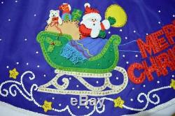 Bucilla Felt 56 Blue Merry Christmas Tree Skirt Santa Reindeer Sleighfinished