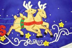 Bucilla Felt 56 Blue Merry Christmas Tree Skirt Santa Reindeer Sleighfinished